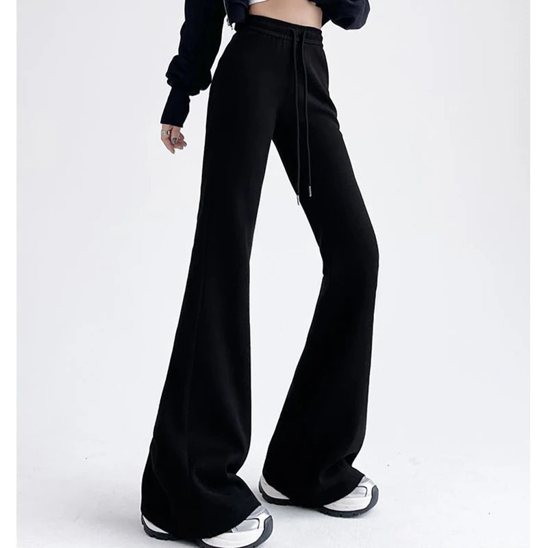 Women Classic High Waisted Flared Pants Lady Korean Drawstring Slim Fit Trousers Female Hot Sale Gray Casual Sweatpants